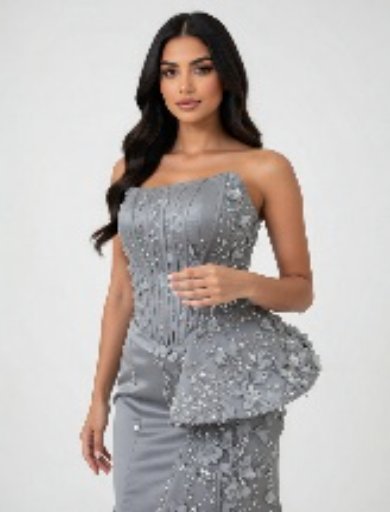 فستان الاوركيد قصه كورسيه رمادي